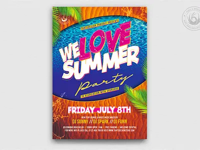 Beach Party Flyer Template V8 beach club design festival flyer fun holidays ocean party photoshop pool poster print psd summer sun sunset surf template water