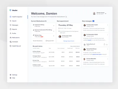 Patient Portal Medical Dashboard pt.2 app booking clean dash dashboard design doctor doctor app find health interface medical medicine minimal patient portal project ui ux web