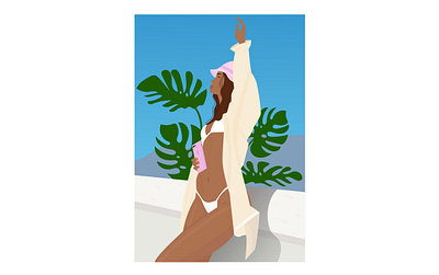 Waiting for summer design flat design girl illustration monstera summer sunbathing woman