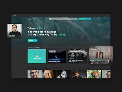 Peerd / Home Page agency concept dark design elon musk green home page knowledge landing page network peer responsive social network ui ux web web app webdesign
