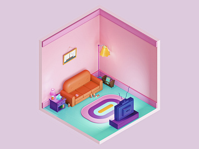 The Simpsons Living Room — The Rooms Project 3d 3d artist animation architecture cartoon illustration interior isometric isometric art office room simpsons ui ux vintage