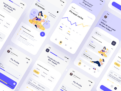 Learning Language Mobile App UI analytics chart charts courses dailyui dashboad dashboard ui education english illustraion kit language learning learning app mobile mobile app navigation progress study tabs