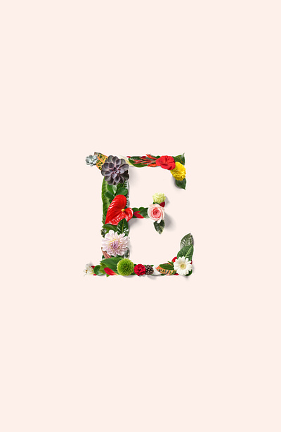 Floral lettering E art bespoke collage collageart craft florals flowers hand drawn handmade leaves letter lettering plants