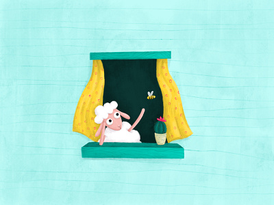 Staying home bee cactus colors digital dreaming home illustration sheep stayhome touch window