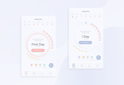Neumorphism Period Tracking App app design design mobile app mobile ui neumorphism period tracker ui