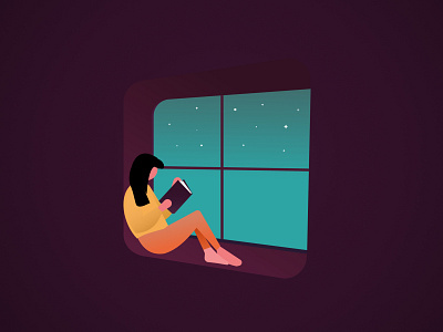 Reading art book books character girl home house illustration minimal minimal design minimalist minimalistic night read reading books stay home