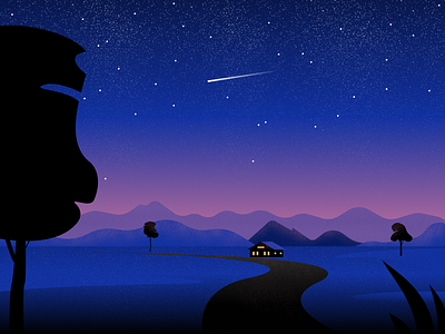 A Peaceful Night clean figma gradient house illustration kovalev modern mountains nicholas night road scenery simple stars texture trees vector