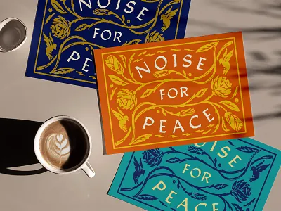 Noise For Peace birds bold branding florals hand drawn illustration ink retro roses typography vector