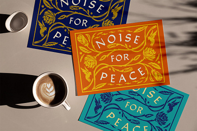 Noise For Peace birds bold branding florals hand drawn illustration ink retro roses typography vector