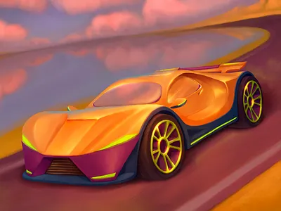 sport car art car cartoon cgart gold illustration sportcar sunset