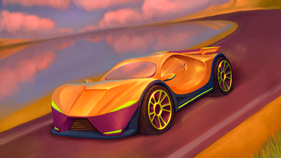 sport car art car cartoon cgart gold illustration sportcar sunset