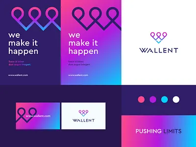 Wallent - identity system app branding clever family finance flat gradient icon letter line logo mark minimal pattern stroke typeface w