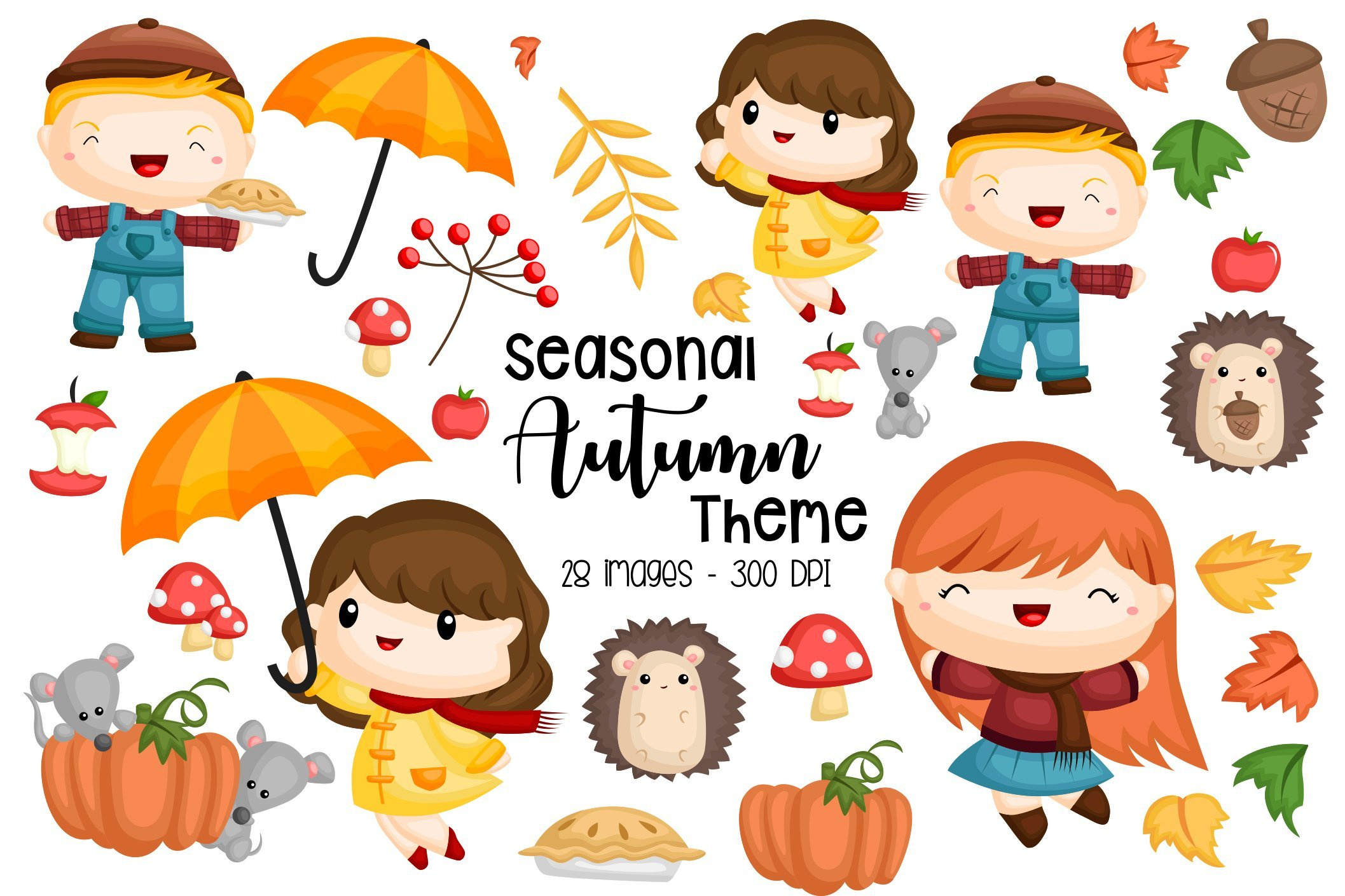 Autumn Season Clipart - Cute Kids by Inkley Studio on Dribbble