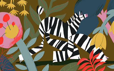 Funkmachine animals flowers jungle mammals nature nature illustration safari wildlife zebra