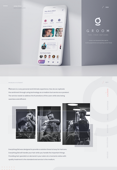 Groom A Appointment Based Mobile Booking App appointment branding clean minimimal interaction interaction design mobile app neomorphism salon app soft ui ui ux design