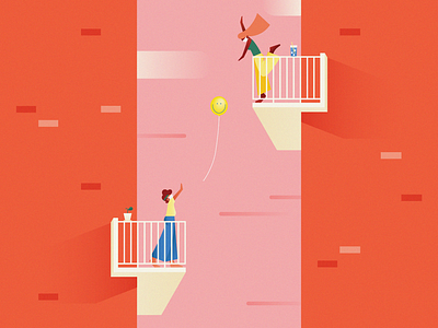 Thinking of you 2d apartment balcony balloon city coronavirus covid covid19 design flat illustration minimal neighbor pandemic quarantine sky smile social distancing stay home vector