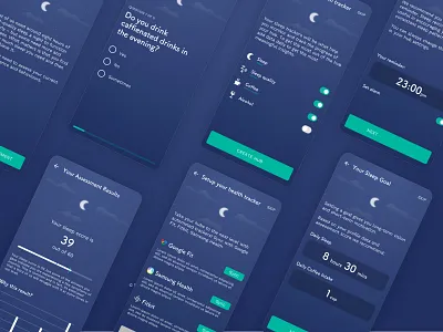 Sleep Health Plan Onboarding app blue branding dark dark theme design flat health health app health care healthcare healthy medical minimal sleep ui ux