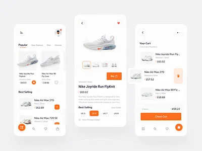 Shoe Store Mobile App Eploration card clean hipebeast mobie mobile mobile app nike online store orange shoe shoe shop shoe store shoes shoes app shop start up startup store ui design