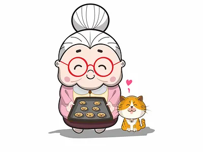 Granny with her cat artwork illustration illustrator logo vector