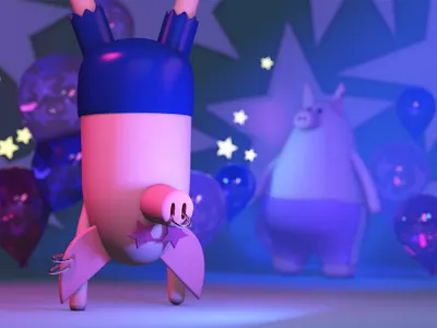 Party Pigs 3d 3d art balloons c4d character character design cinema4d confetti disco fun glitter illustration neon party pig stars vibrant