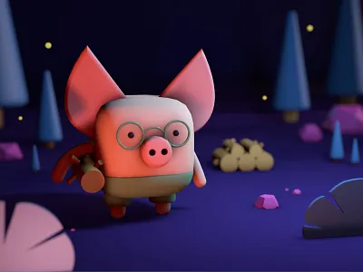 Lumberjack Pig 3d 3d art c4d character character design cinema4d fun illustration night pig trees vibrant woods