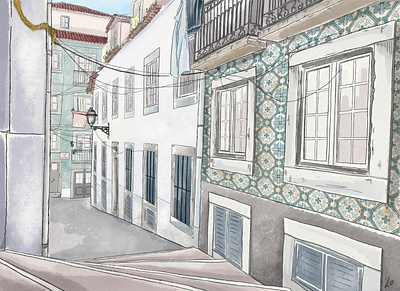 Bica architecture bica illustration art lisbon street scene tiles urban art