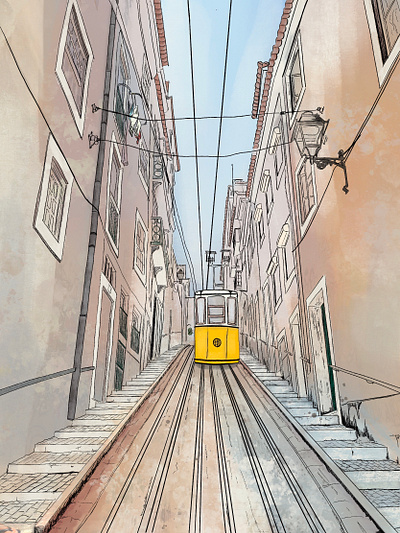 Trams Lines bica lisbon portugal procreate art trams travel travel art travel artist urban art