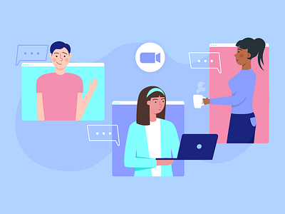 video conferencing tools adobe banner design blog post flat illustration illustrator jotform video conferencing
