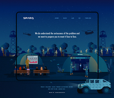 Sparq Storytelling Landing Page bad guy big data blockchain business control room creative cryptocurrency graph illustration landing page military night technology ui underground website design