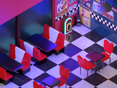 50's American Diner 50s america blender 3d diner isometric