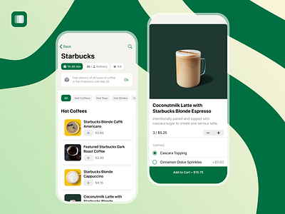 Starbucks Delivery ☕️ branding coffee delivery design food green ios kit mobile app real app sketch starbucks uikit ux uxui wireframing