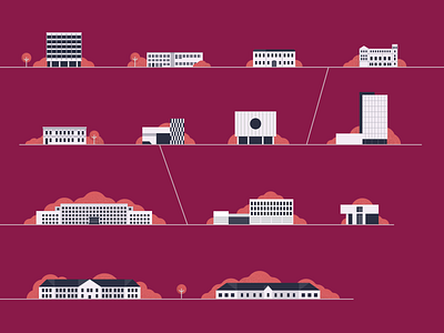 Vytautas Magnus University Faculties art bright building building design building icon city conceptual design digital design flat house illustration map micro minimal minimalist plant small tree vector