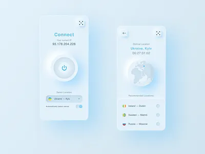 Sky VPN App app design figma icons ios location mobile neumorphic neumorphism proxy sky ui ux vpn