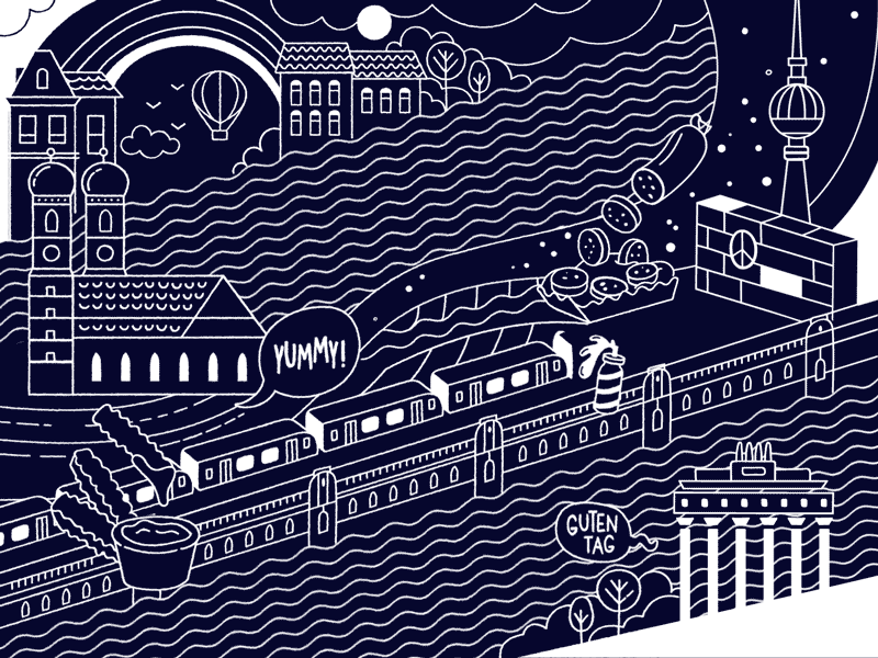 Illustration for a street food cafe after effect animation currywurst fries german gif animation illustraion illustration art illustrator motion munich sausage streetfood tasty wave