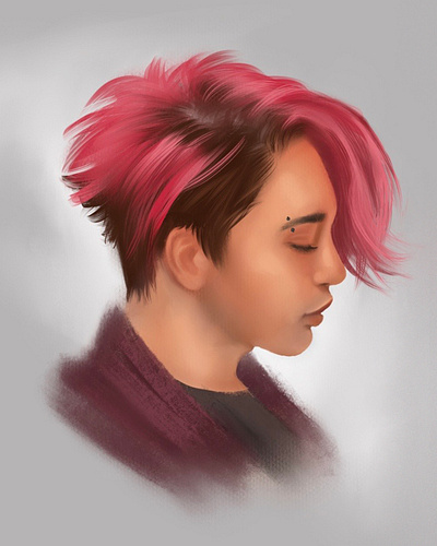 Pink Hair asian asian boy asian man pink pink hair portrait portrait art portrait illustration portrait painting