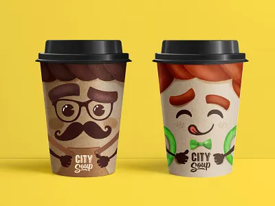 Soup&Coffe cup cafe character cup cute face fun illustraion soup streetfood tasty