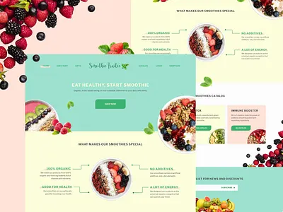 [Daily UI-003] Smoothie Landing Page dailychallenge dailyui dailyui003 dribbble fruits healthy landing page pastel shot smoothie ui ux web