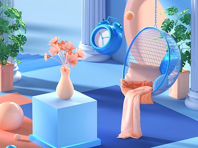 Chillin space 3d c4d chill cinema4d clock design free illustration redshift relax render