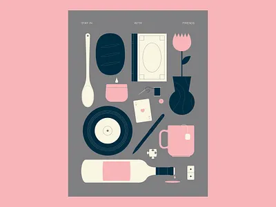 Stay In with Friends apart posters charity coronavirus covid covid 19 for sale illlustration indoor friends plants plug poster quarantine records tea wine