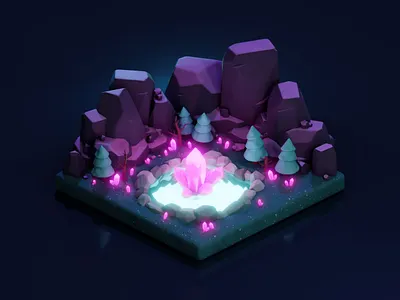 Crystal Spring 3d blender cartoon digital art isometric low poly