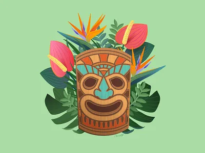Tiki Mask adobe illustrator adobe illustrator cc art bird of paradise design flowers illustration illustrator mask tiki tiki mask tropical flowers