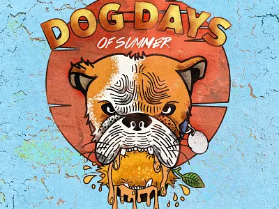 Dog Days of Summer bulldog dog illustration of orange summer texture type
