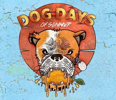 Dog Days of Summer bulldog dog illustration of orange summer texture type