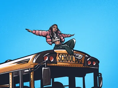 Classic School Bus bus character character animation character design character illustration cover cover art cover design design digital art fashion girl freedom girl illustration illustration school school bus