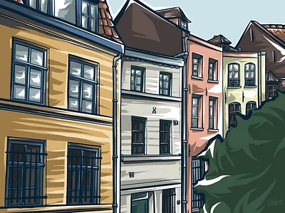 Old Town Houses architecture architecture illustration book illustration digital digital art houses illustration old town