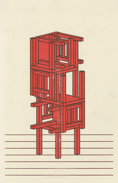 four chairs & two stools illustration print risograph vector