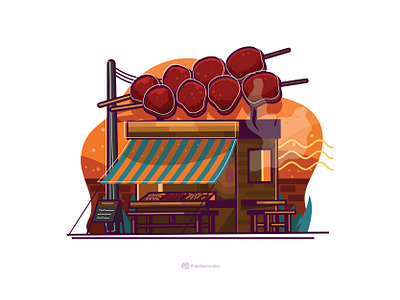 Angkringan sate cartoon concept design illustration vector