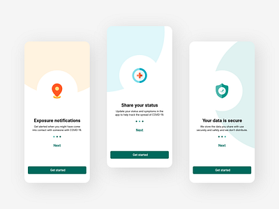 COVID contact tracing app on-boarding screens