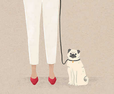 Pug Life adobe art children book illustration design digital digitalart dog fashion flat art heels illustration natural naturalistic paintbrush photoshop pug pugs puppy shoes woman