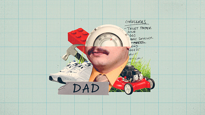 Father's Day 2020 collage dad design father fathersday flat graph paper grass hammer illustration lawnmower lego mustache thermostat